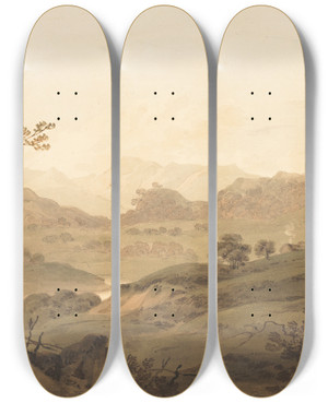 Triptych art skateboard deck of Hugh William Williams Landscape North Wales by Hugh William Williams (1773-1829)