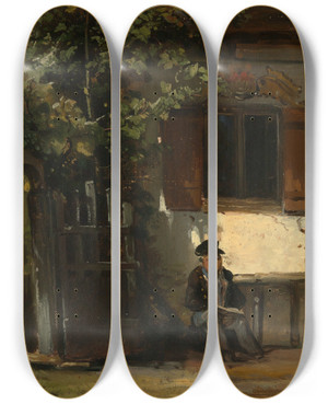 Triptych art skateboard deck of Johann Baptist Kirner An Der Gartentr by Johann Baptist Kirner (1806-1866)