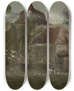 Triptych art skateboard deck of Nikolai Triik Maastik Majaga by Nikolai Triik (1884-1940)