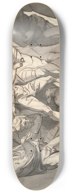 Henry Fuseli - Richard Plantagenet throws the severed head of the duke of Somerset at the feet of his father. Illustration for Shakespeares Henry VI, Part 3, act 1, line 20 8.25 inch art skate deck