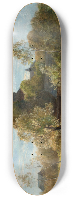 Henryk Grabiski - Landscape with a church hidden behind the trees 8.25 inch art skate deck