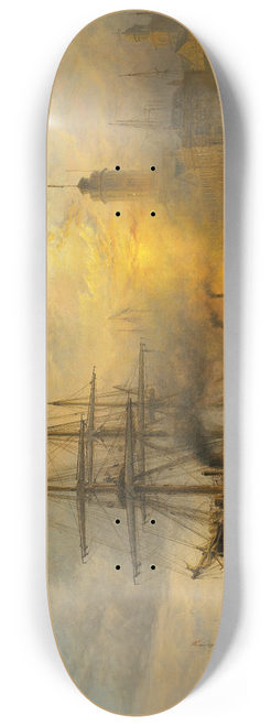 Henry Thomas Dawson - A Danish steamer moored alongside a busy dock 8.25 inch art skate deck