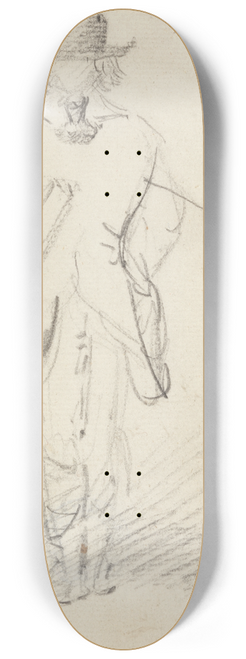 Henry William Bunbury - Back View of a Man Standing with a Large Book or Case under his Left Arm and a Stick under his Right Arm 8.25 inch art skate deck
