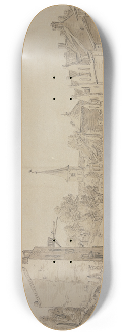 Herman Saftleven III - Dorfansicht mit Figuren, links an einem Abhang eine alte Frau mit einem Zuber 8.25 inch art skate deck