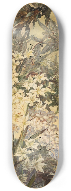 Hermione von Preuschen - Ma serre Nice, Lorbeerzweige und weie Lilien in einem sdlichen Gewchshaus 8.25 inch art skate deck