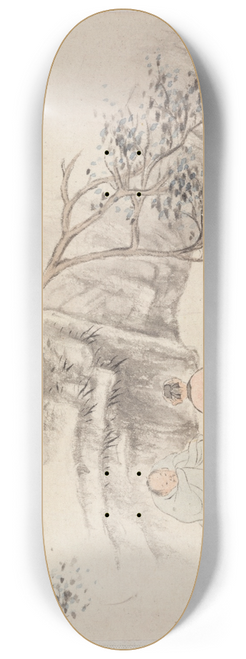 Hua Yan - Two Figures Outside; One Listens while the Other Plays the Qin 8.25 inch art skate deck