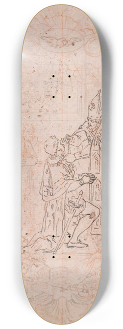 Hubert-Franois Gravelot - Design for a Frontispiece; A Bishop Conferring an Honor, Scene Within a Cartouche 8.25 inch art skate deck