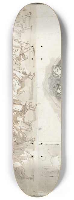 Hubert Robert - Sheet of Sketches; Frieze of Dancing Women, Dancing Women at the Foot of an Obelisk, and Two Seated Female Figures in aPendentive 8.25 inch art skate deck