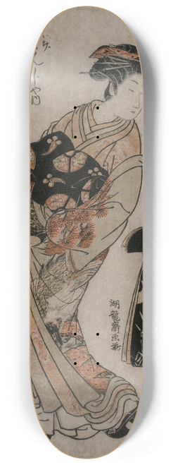Isoda Korysai - The Courtesan Kichijuro of Kage Manjiya with Two Kamuro (from the series Models for Fashions: New Designs as Fresh as Young Leaves) 8.25 inch art skate deck