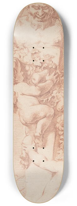 Jacob de Wit - Design for a Panel with Four Putti Decorating a Herm (Terminal Figure) with Garlands of Fruit and Foliage 8.25 inch art skate deck