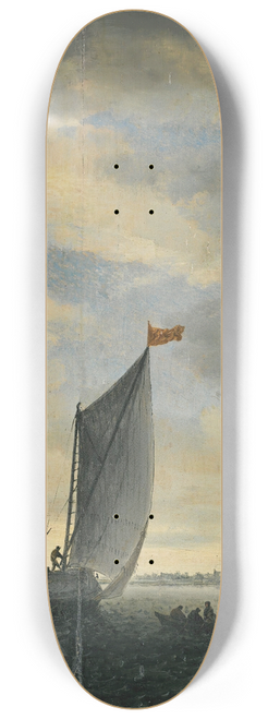 Jacob Salomonsz. van Ruysdael - An Estuary Scene With Smalschips On A Broad Reach Before A Gentle Breeze 8.25 inch art skate deck