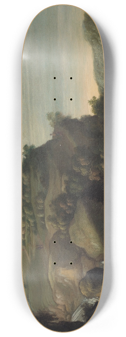 Jacob Symonsz. Pynas - A hilly landscape with a waterfall and a goatherd 8.25 inch art skate deck