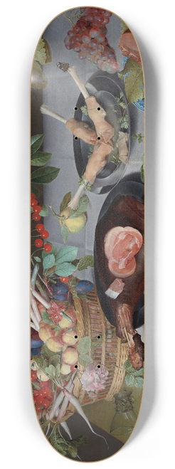 Jacob van Hulsdonck - Still Life with Meat, Fish, Vegetables and Fruit 8.25 inch art skate deck