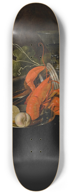 Jan Davidsz de Heem - Still life with two lobsters, an overturned tankard, a berkemeier glass, grapes, and a lemon 8.25 inch art skate deck