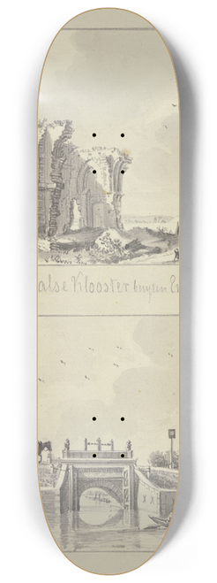 Jan de Beijer - Ruine der Vinzentiuskapelle sowie eine Schleuse bei Emmerich 8.25 inch art skate deck