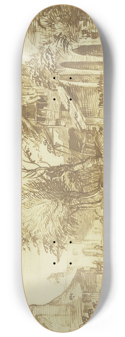 Jan Lievens - Dorfansicht, rechts eine alte Stadtmauer 8.25 inch art skate deck