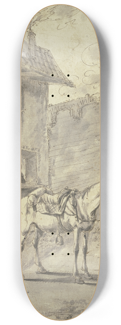 Jan Miel - In dem Hof einer Schmiede ist ein Kavalier im Begriff, sein Pferd beschlagen zu lassen 8.25 inch art skate deck