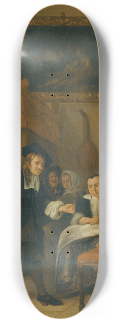 Jan Steen - A Gentleman Offering A Lady A Glass Of Wine With A Couple Making Music And Other Townsfolk In An Interior 8.25 inch art skate deck