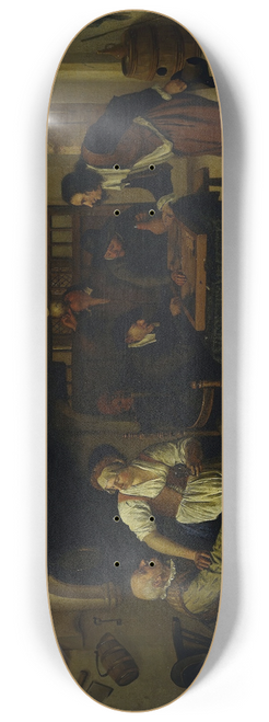 Jan Steen - Interior of an inn with an old man amusing himself with the landlady and two men playing backgammon, known as Two kinds of games 8.25 inch art skate deck