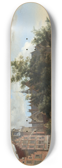 Jan van der Heyden - View of Oudezijds Voorburgwal with the Oude Kerk in Amsterdam 8.25 inch art skate deck