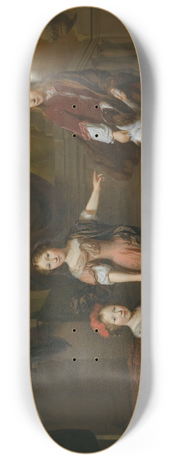Jan Verkolje - A Portrait Of Two Sisters And Their Brother Playing With A Dog 8.25 inch art skate deck