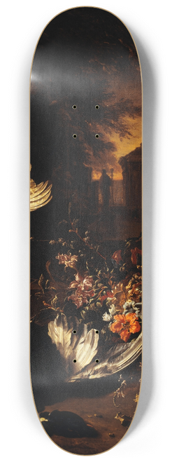 Jan Weenix - Fleurs et gibier mort devant un paysage 8.25 inch art skate deck