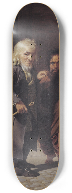 Jens Juel - Two Dwarfs; Obligeert, a Jewish pigtail-ribbon Vendor, beside the Roman Dwarf Bajocco in one of the Streets of Copenhagen 8.25 inch art skate deck