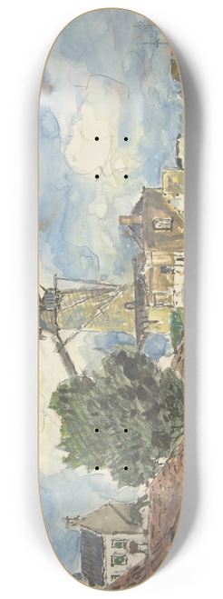Johan Barthold Jongkind - Wind Mill at Antwerp 8.25 inch art skate deck