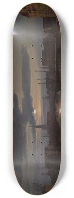 Johan Christian Dahl - Copenhagen Harbor by Moonlight 8.25 inch art skate deck