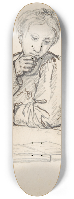 Johan Christian Dahl - Portrait of Eline Marie Heger as a Child, Leaning on a Table, Looking at a Book 8.25 inch art skate deck