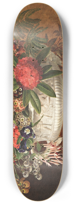 Johan Laurentz Jensen - Flowers in a centrepiece on a marble windowsill with a beech branch 8.25 inch art skate deck
