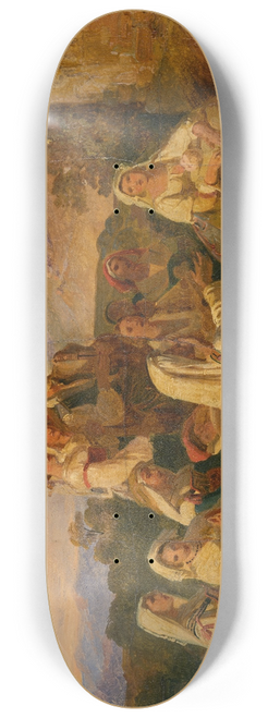 Johann Baptist Kirner - Italian peasants at prayer in front of a wayside shrine near Cervara 8.25 inch art skate deck