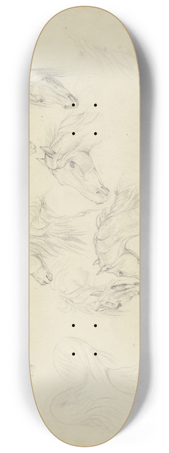 Johann Erdmann Gottlieb Prestel - Study sheet; Horses heads 8.25 inch art skate deck