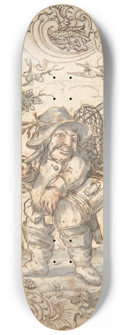 Johann Esaias Nilson - Caricatures of a Fish and a Bird Peddler in Ornamental Frames 8.25 inch art skate deck