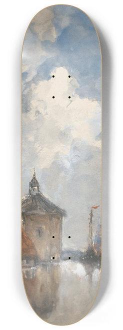 Johannes Gijsbert Vogel - Havengezicht met schepen en een ronde toren 8.25 inch art skate deck