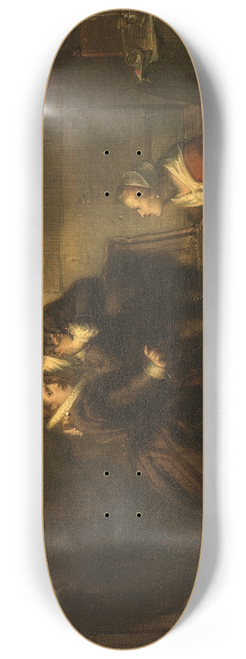 Johannes Hinderikus Egenberger - Hugo de Groot escapes in a bookcase from Loevestein Castle, Anno 1621 8.25 inch art skate deck