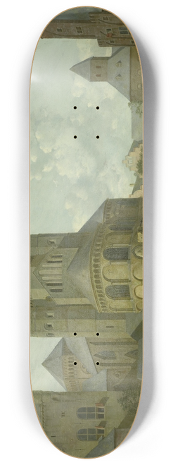 Johannes Huibert Prins - Imaginary Cityscape with Romanesque Church 8.25 inch art skate deck