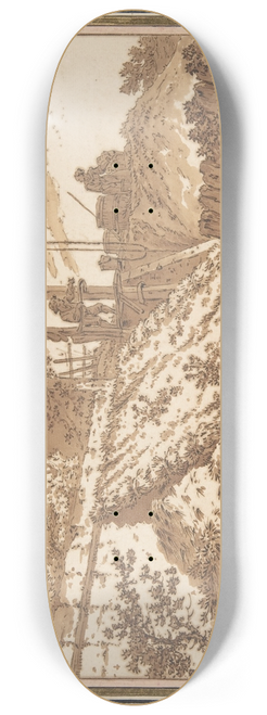 Johann Georg Wille - Peasants Around a Well 8.25 inch art skate deck