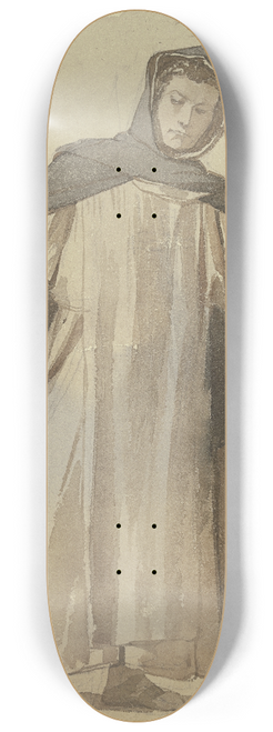 Johann Heinrich Hasselhorst - Mnch an einer Tre klopfend 8.25 inch art skate deck