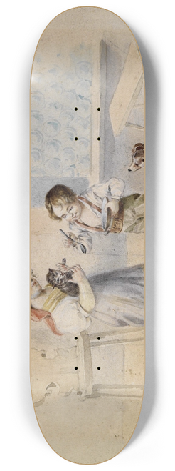 Johann Matthias Ranftl - Bauernstube mit Kachelofen und Kindern 8.25 inch art skate deck