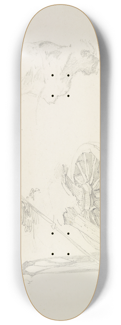 Johann Nepomuk Rauch - Studienblatt; Ein zweirdriger Karren, darber die flchtige Skizze eines Rindes 8.25 inch art skate deck