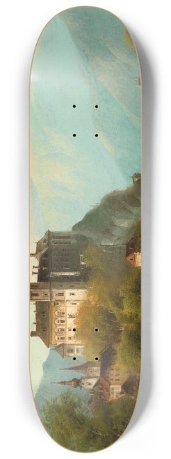 Johann Wilhelm Jankowsky - A Castle on a Mountain Lake 8.25 inch art skate deck