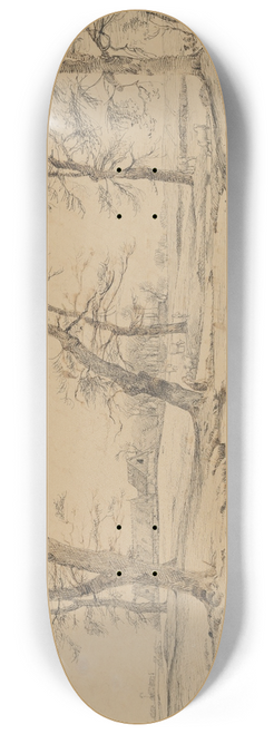 Johan Thomas Lundbye - A Brook near a Farm in Usserd with Cows and Two Figures 8.25 inch art skate deck