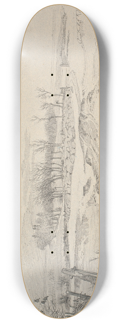 Johan Thomas Lundbye - Vinterlandskab med en vej, der slynger sig hen over markerne gennem et led i et stengrde 8.25 inch art skate deck