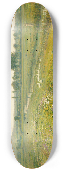 John Atkinson Grimshaw - An extensive meadow landscape with geese by a stream 8.25 inch art skate deck