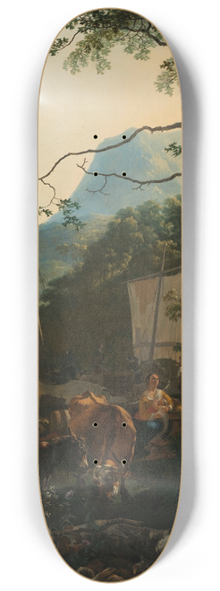 Adam Pynacker - Boatmen Moored on the Shore of an Italian Lake 8.25 inch art skate deck