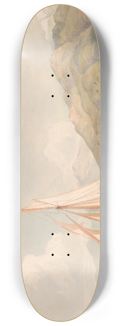 John Christian Schetky - Boat Sailing to the Left with Mountains in the Background 8.25 inch art skate deck