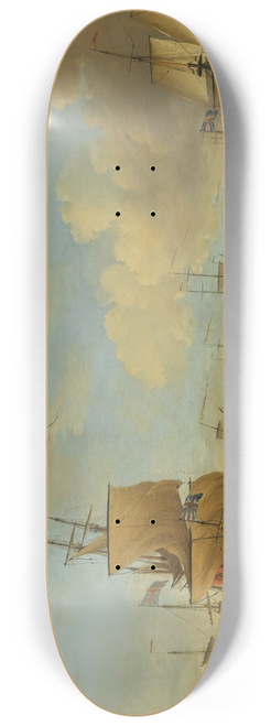 John Cleveley the elder - An English Frigate Under Sail Firing A Gun, With Shipping At Anchor And Under Sail 8.25 inch art skate deck