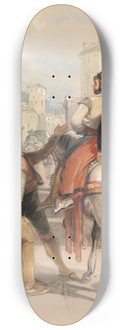 John Frederick Lewis - A Street Scene in Granada on the Day of the Bullfight 8.25 inch art skate deck