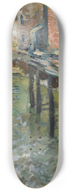 John Henry Twachtman - Deserted Wharf (The Old Mill at Cos Cob) 8.25 inch art skate deck